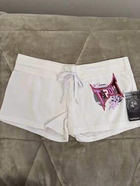 Tapout White Women's Athletic Shorts with Pink Graphic Accent